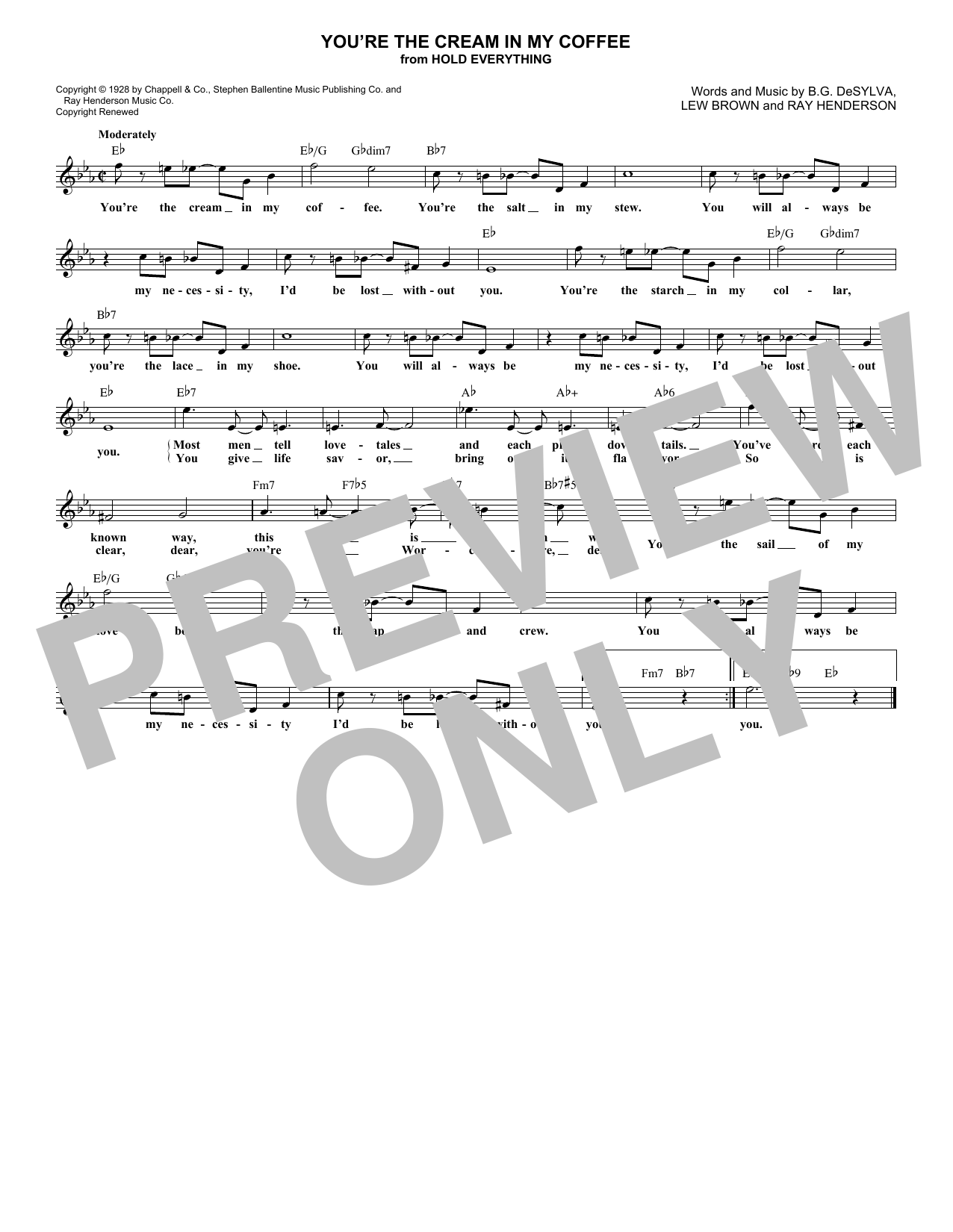 B.G. DeSylva You're The Cream In My Coffee Sheet Music Notes & Chords for Real Book – Melody & Chords - Download or Print PDF