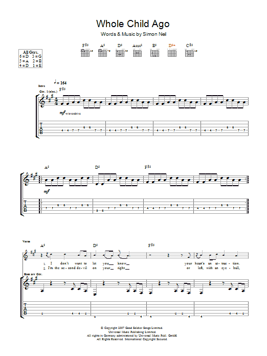 Biffy Clyro A Whole Child Ago Sheet Music Notes & Chords for Guitar Tab - Download or Print PDF