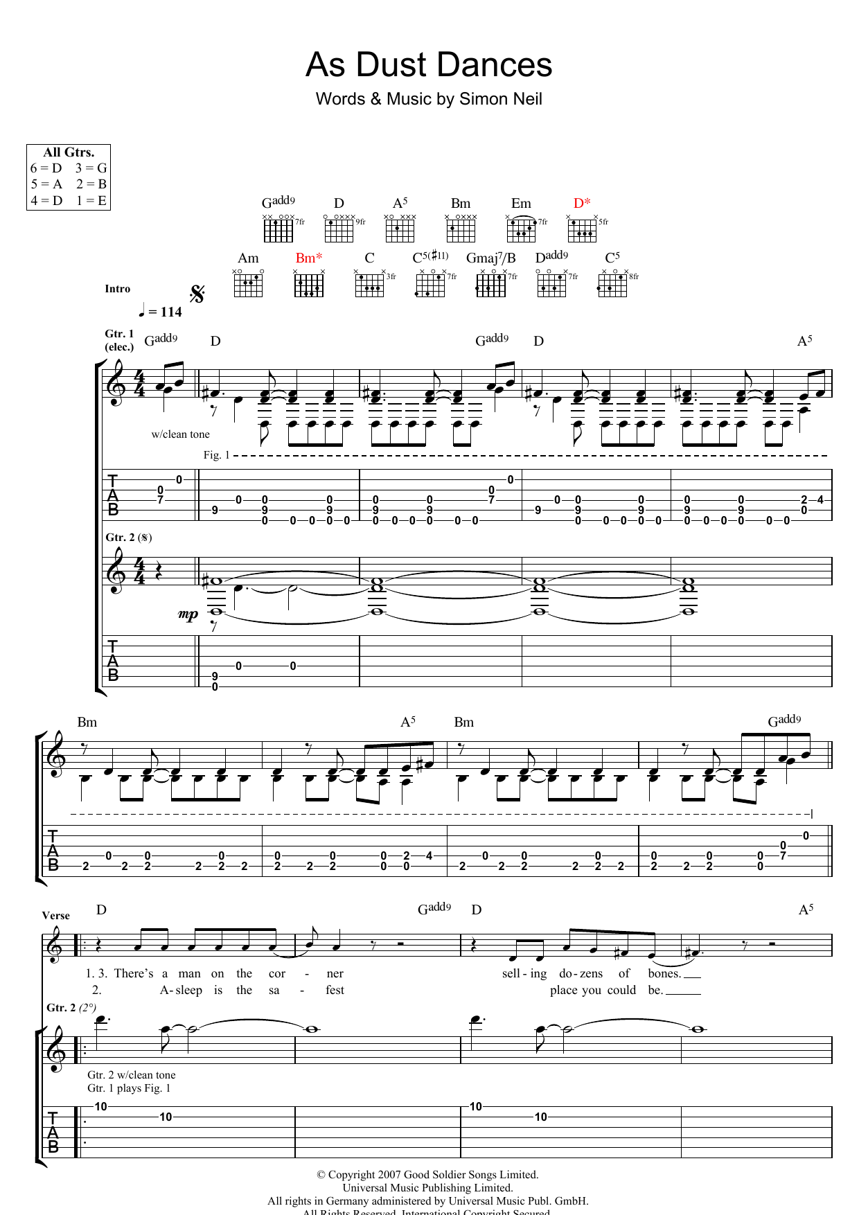 Biffy Clyro As Dust Dances Sheet Music Notes & Chords for Guitar Tab - Download or Print PDF
