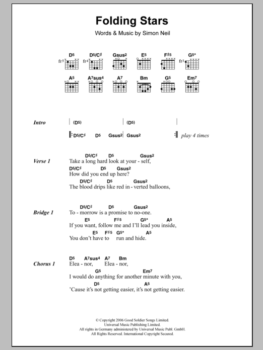 Biffy Clyro Folding Stars Sheet Music Notes & Chords for Piano, Vocal & Guitar (Right-Hand Melody) - Download or Print PDF