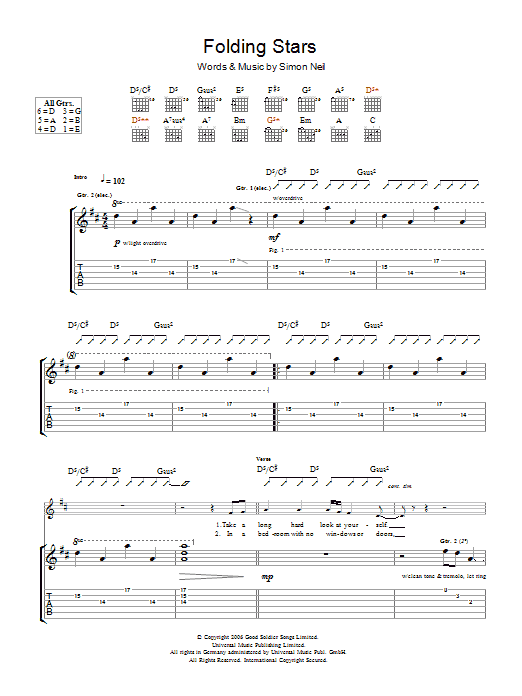 Biffy Clyro Folding Stars Sheet Music Notes & Chords for Piano, Vocal & Guitar (Right-Hand Melody) - Download or Print PDF