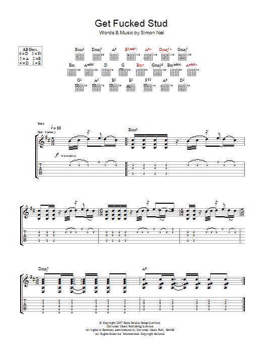 Biffy Clyro Get Fucked Stud Sheet Music Notes & Chords for Guitar Tab - Download or Print PDF