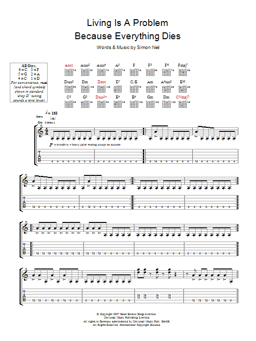 Biffy Clyro Living Is A Problem Because Everything Dies Sheet Music Notes & Chords for Guitar Tab - Download or Print PDF