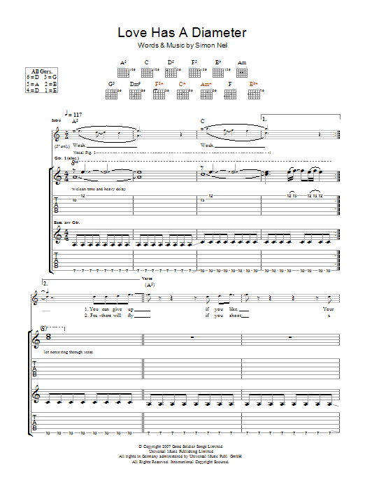 Biffy Clyro Love Has A Diameter Sheet Music Notes & Chords for Guitar Tab - Download or Print PDF