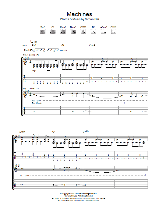 Biffy Clyro Machines Sheet Music Notes & Chords for Guitar Tab - Download or Print PDF