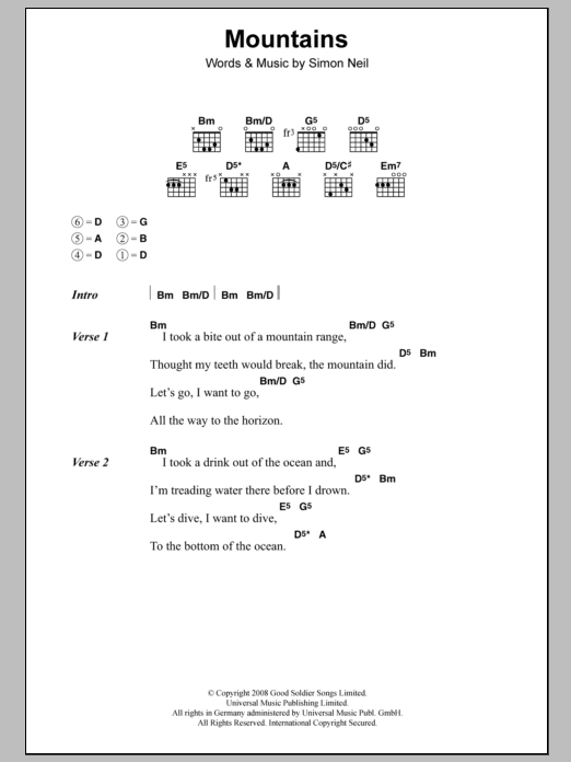 Biffy Clyro Mountains Sheet Music Notes & Chords for Guitar Chords/Lyrics - Download or Print PDF