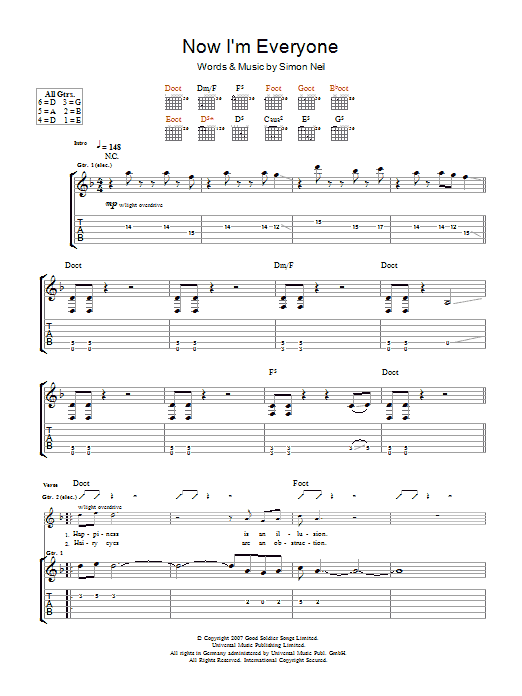 Biffy Clyro Now I'm Everyone Sheet Music Notes & Chords for Guitar Tab - Download or Print PDF