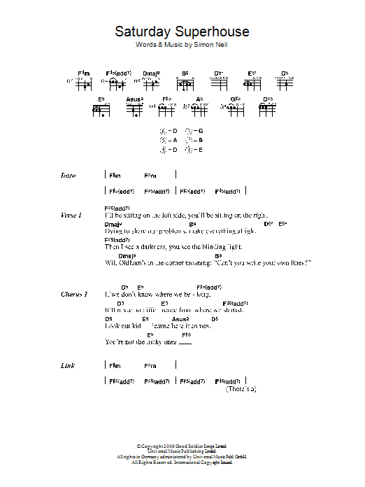 Biffy Clyro Saturday Superhouse Sheet Music Notes & Chords for Guitar Chords/Lyrics - Download or Print PDF