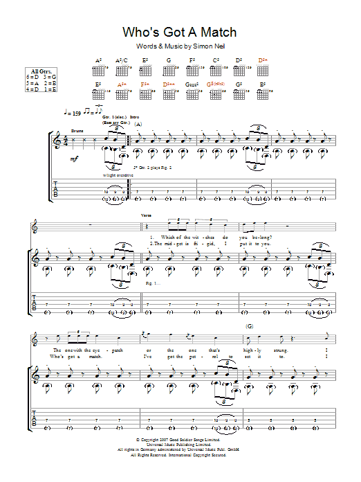 Biffy Clyro Who's Got A Match Sheet Music Notes & Chords for Guitar Tab - Download or Print PDF