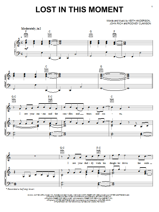 Big & Rich Lost In This Moment Sheet Music Notes & Chords for Piano, Vocal & Guitar (Right-Hand Melody) - Download or Print PDF