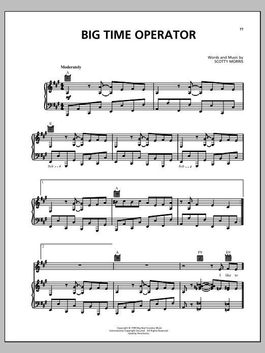 Big Bad Voodoo Daddy Big Time Operator Sheet Music Notes & Chords for Piano, Vocal & Guitar (Right-Hand Melody) - Download or Print PDF Big Bad Voodoo Daddy Big Time Operator Sheet Music Notes & Chords for Piano, Vocal & Guitar (Right-Hand Melody) - Download or Print PDF