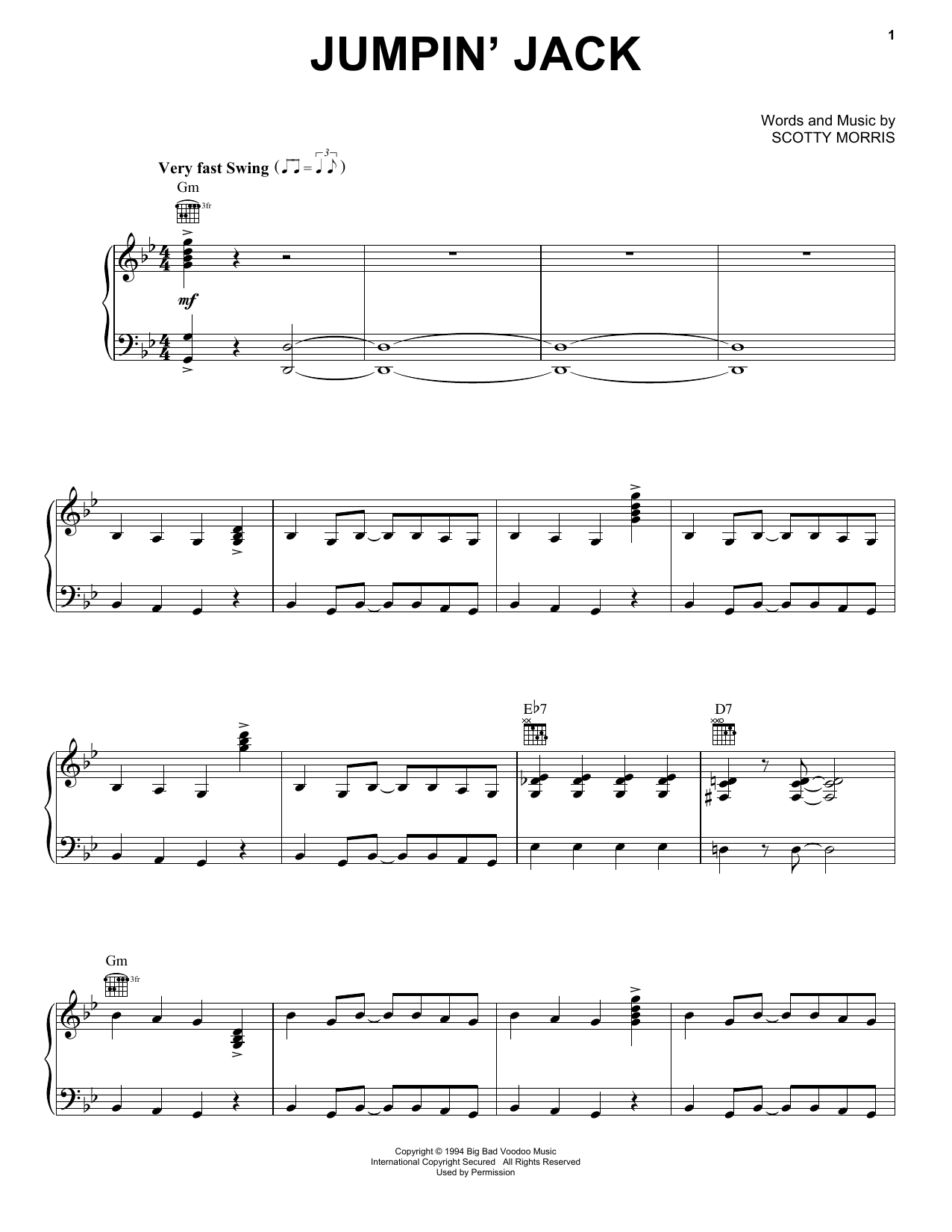 Big Bad Voodoo Daddy Jumpin' Jack Sheet Music Notes & Chords for Piano, Vocal & Guitar (Right-Hand Melody) - Download or Print PDF