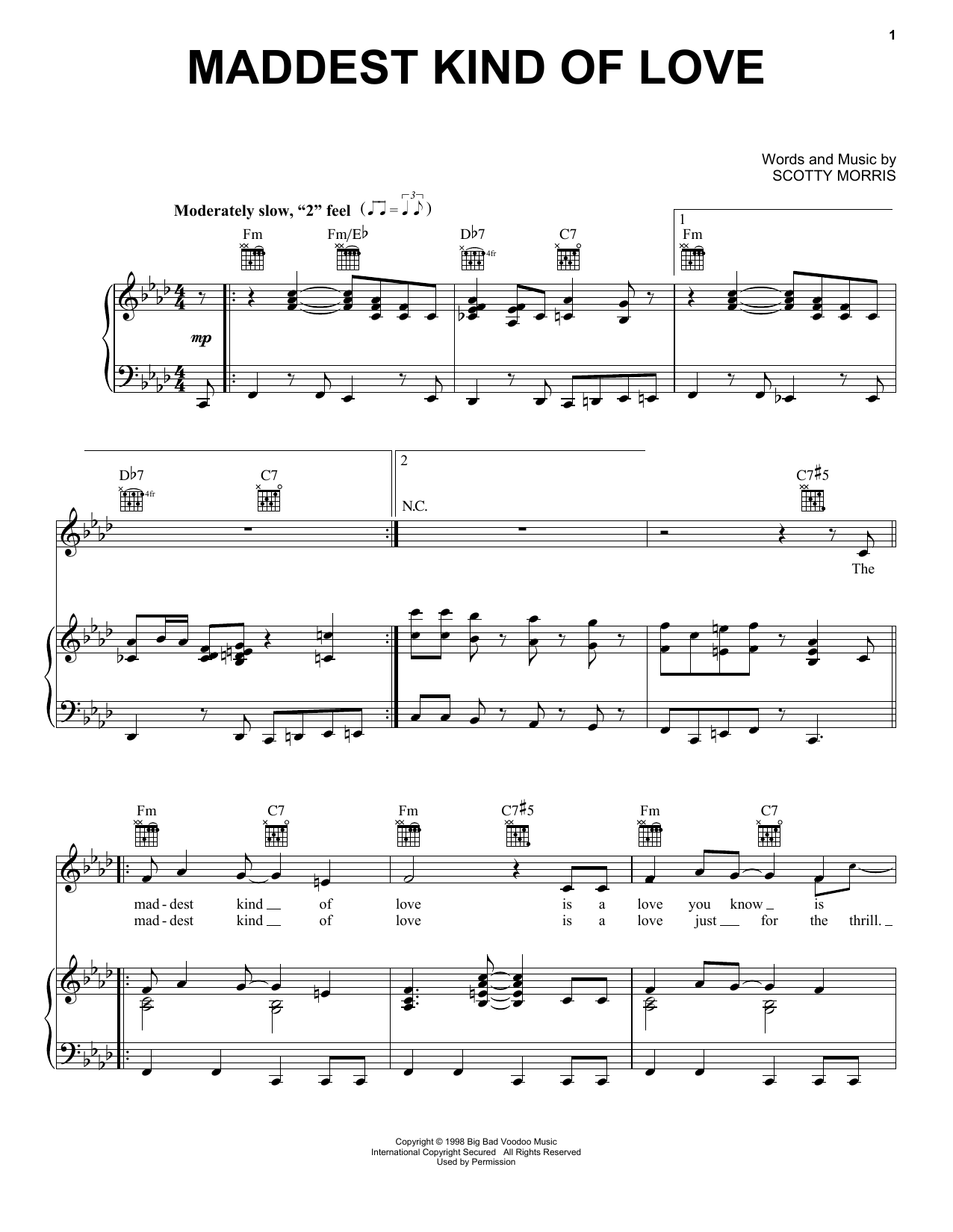 Big Bad Voodoo Daddy Maddest Kind Of Love Sheet Music Notes & Chords for Piano, Vocal & Guitar (Right-Hand Melody) - Download or Print PDF
