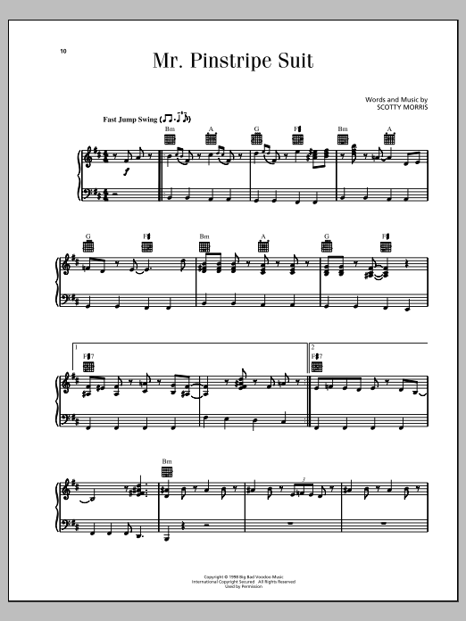 Big Bad Voodoo Daddy Mr. Pinstripe Suit Sheet Music Notes & Chords for Piano, Vocal & Guitar (Right-Hand Melody) - Download or Print PDF