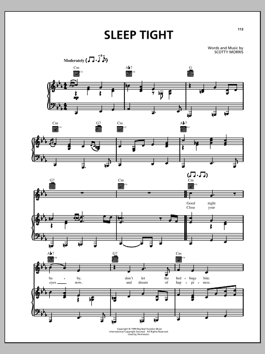 Big Bad Voodoo Daddy Sleep Tight Sheet Music Notes & Chords for Piano, Vocal & Guitar (Right-Hand Melody) - Download or Print PDF