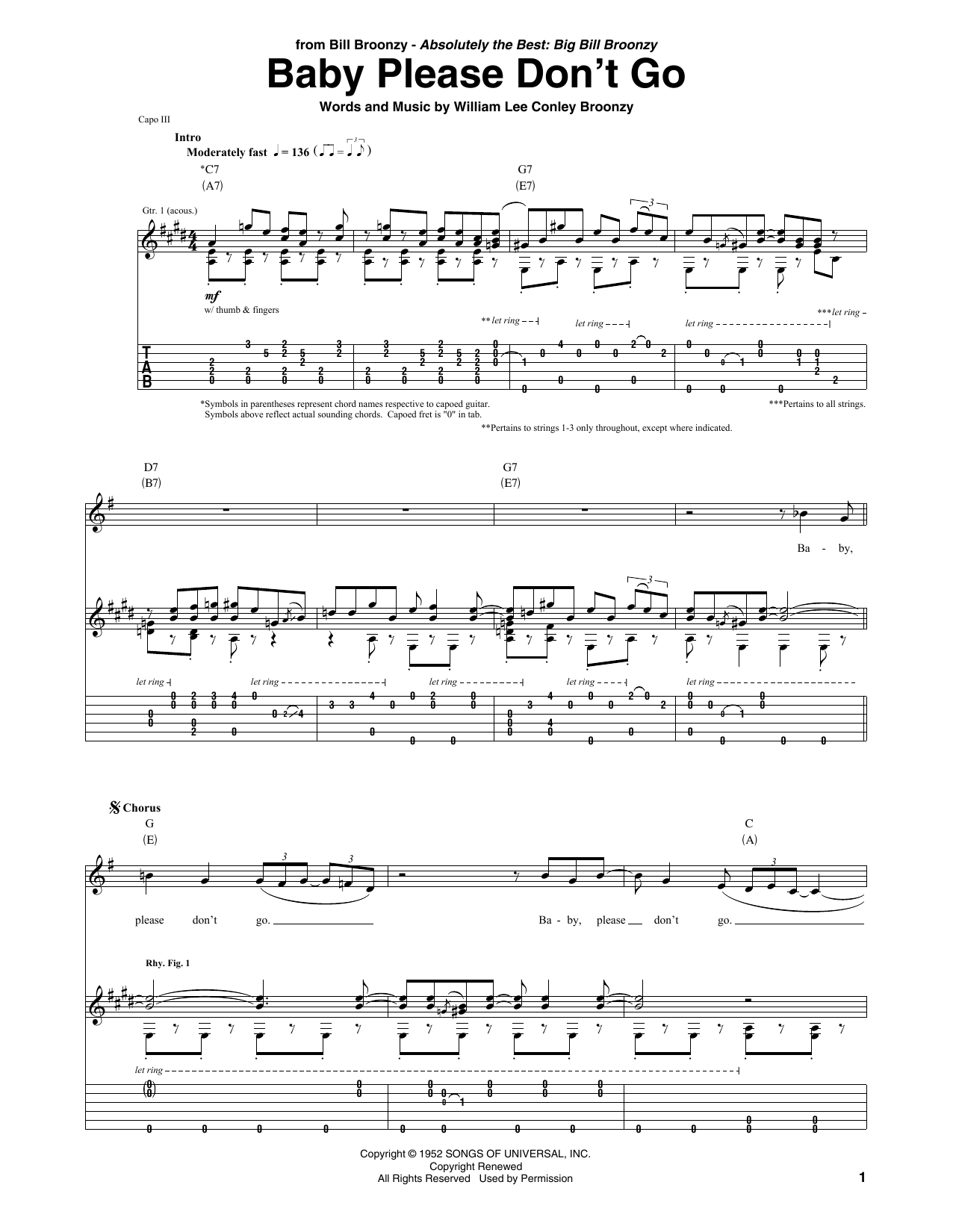 Big Bill Broonzy Baby Please Don't Go Sheet Music Notes & Chords for Guitar Tab - Download or Print PDF