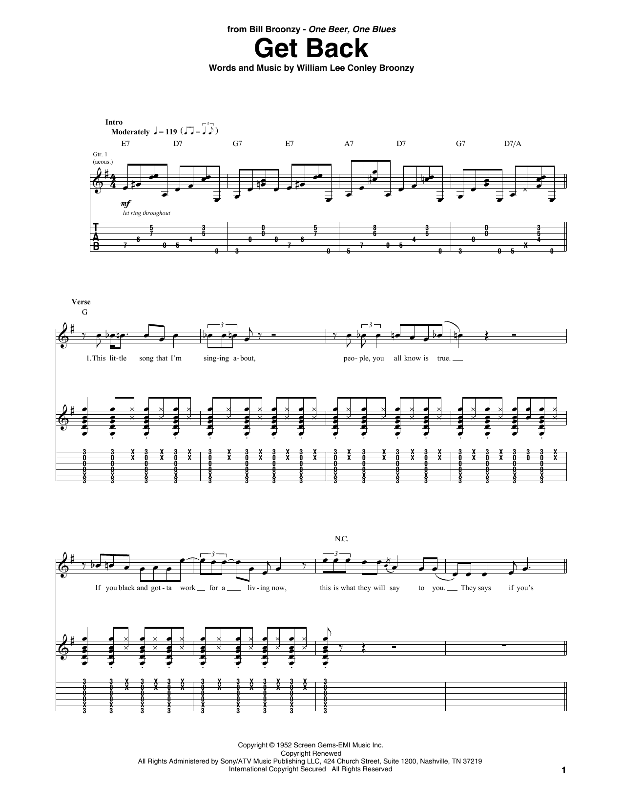 Big Bill Broonzy Get Back Sheet Music Notes & Chords for Guitar Tab - Download or Print PDF