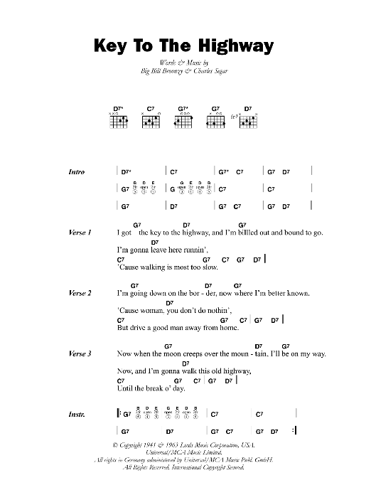 Big Bill Broonzy Key To The Highway Sheet Music Notes & Chords for Guitar Tab - Download or Print PDF