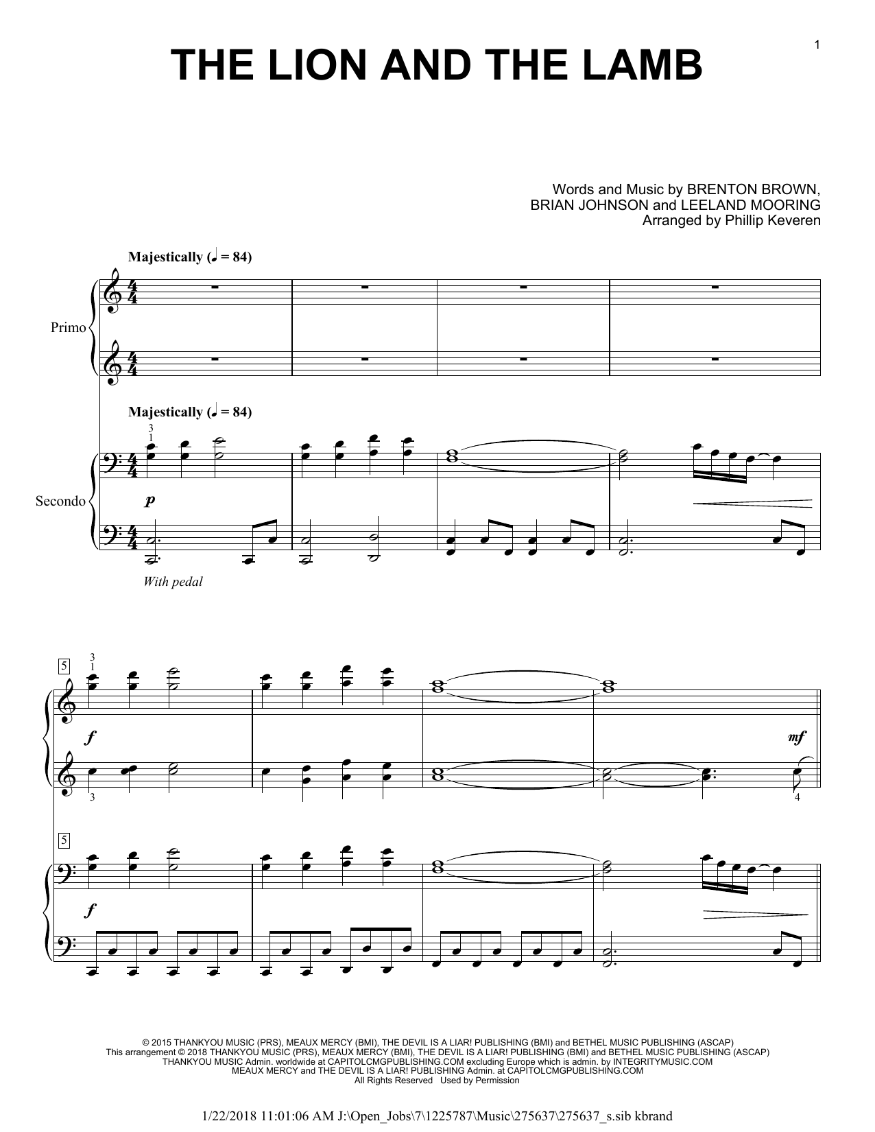 Phillip Keveren The Lion And The Lamb Sheet Music Notes & Chords for Piano Duet - Download or Print PDF