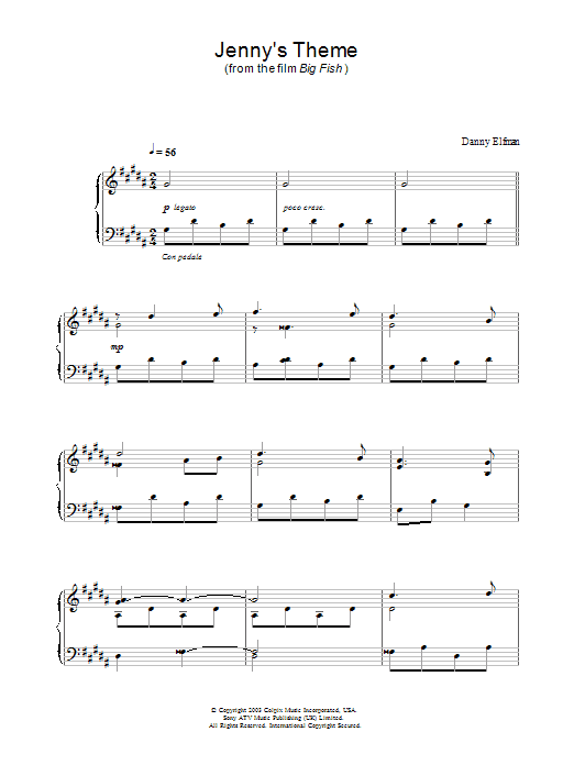 Danny Elfman Jenny's Theme (from Big Fish) Sheet Music Notes & Chords for Piano - Download or Print PDF