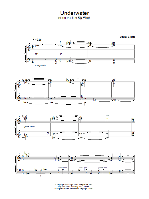 Danny Elfman Underwater (from Big Fish) Sheet Music Notes & Chords for Piano - Download or Print PDF