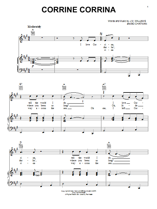 Big Joe Turner Corrine Corrina Sheet Music Notes & Chords for Piano, Vocal & Guitar (Right-Hand Melody) - Download or Print PDF