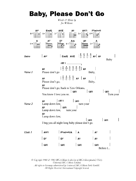 Big Joe Williams Baby, Please Don't Go Sheet Music Notes & Chords for Lyrics & Chords - Download or Print PDF