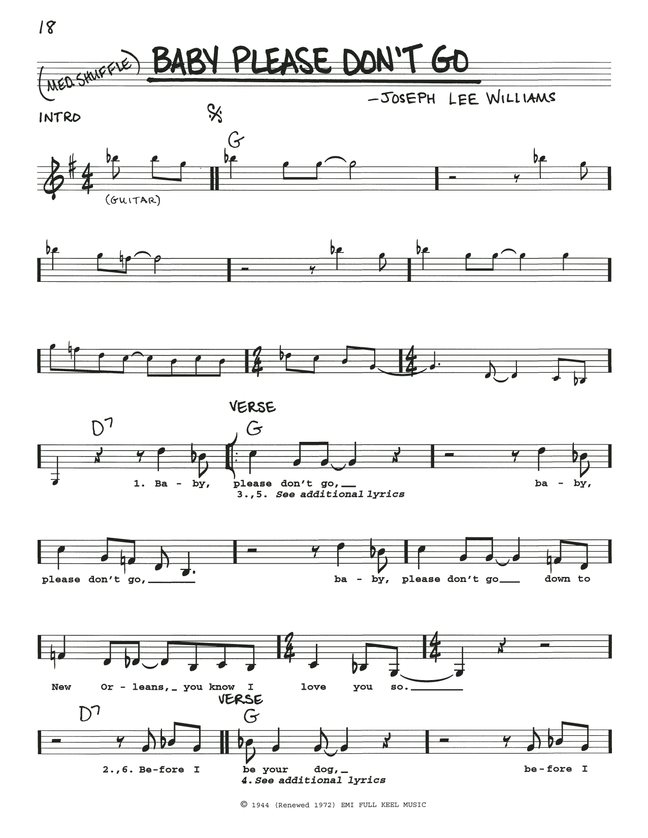 Big Joe Williams Baby, Please Don't Go Sheet Music Notes & Chords for Lyrics & Chords - Download or Print PDF