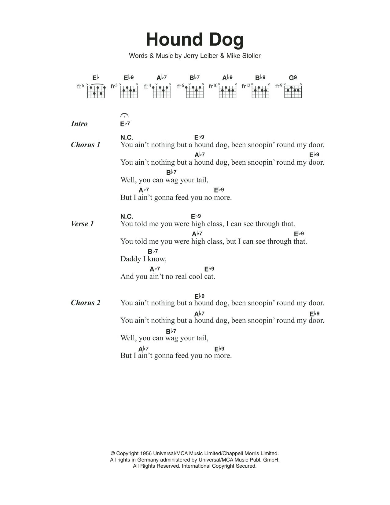 Elvis Presley Hound Dog Sheet Music Notes & Chords for Lyrics & Chords - Download or Print PDF