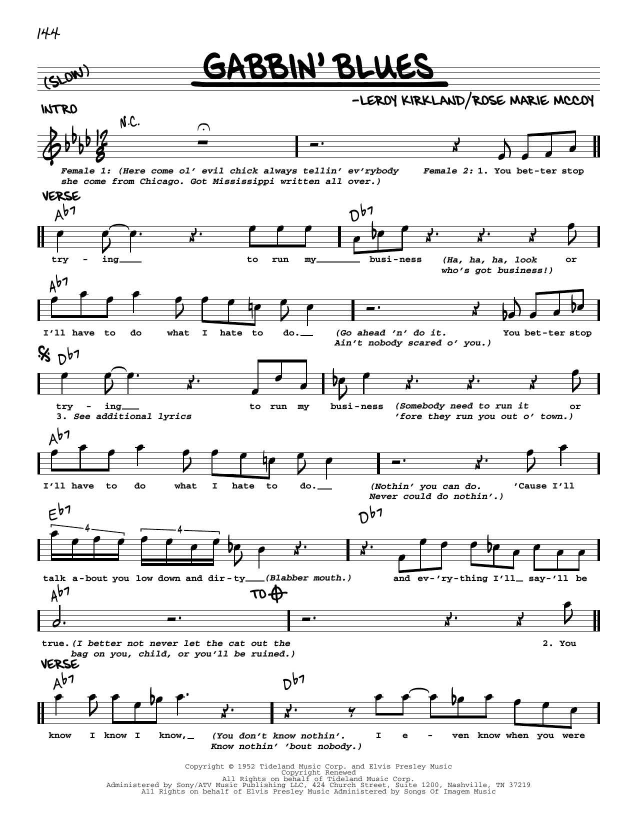 Big Maybelle Gabbin' Blues Sheet Music Notes & Chords for Real Book – Melody & Chords - Download or Print PDF