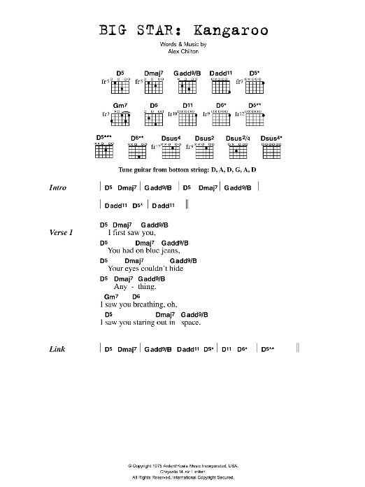 Big Star Kangaroo Sheet Music Notes & Chords for Lyrics & Chords - Download or Print PDF