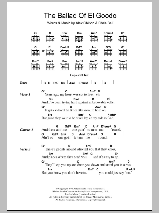 Big Star The Ballad Of El Goodo Sheet Music Notes & Chords for Lyrics & Chords - Download or Print PDF