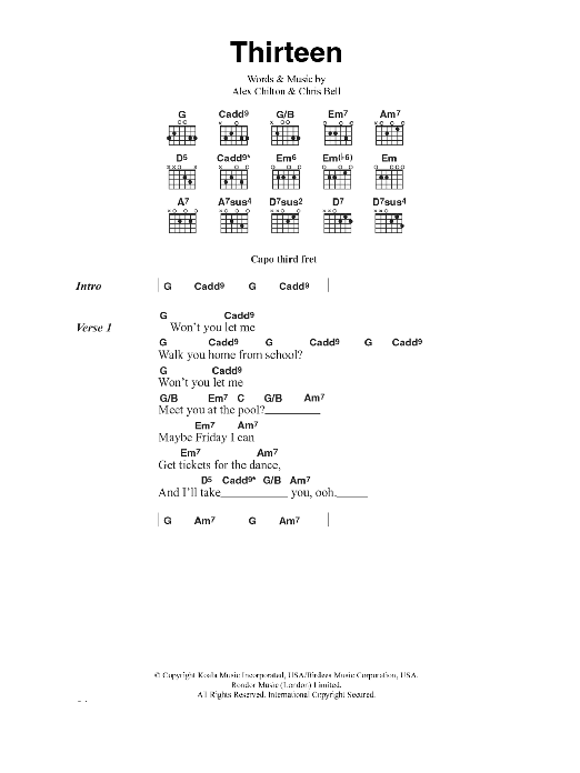 Big Star Thirteen Sheet Music Notes & Chords for Lyrics & Chords - Download or Print PDF