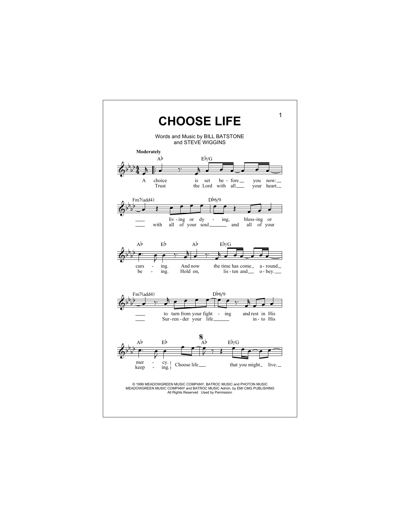 Big Tent Revival Choose Life Sheet Music Notes & Chords for Melody Line, Lyrics & Chords - Download or Print PDF