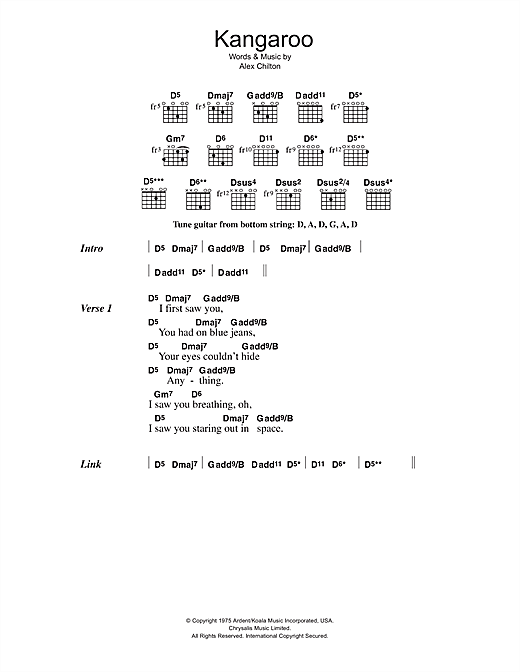Big Star Kangaroo Sheet Music Notes & Chords for Lyrics & Chords - Download or Print PDF