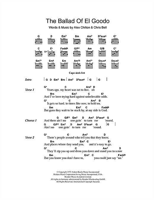 Big Star The Ballad Of El Goodo Sheet Music Notes & Chords for Lyrics & Chords - Download or Print PDF