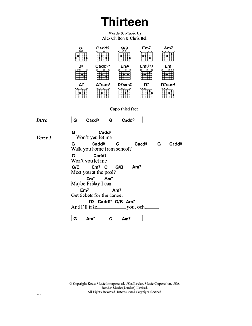 Big Star Thirteen Sheet Music Notes & Chords for Lyrics & Chords - Download or Print PDF
