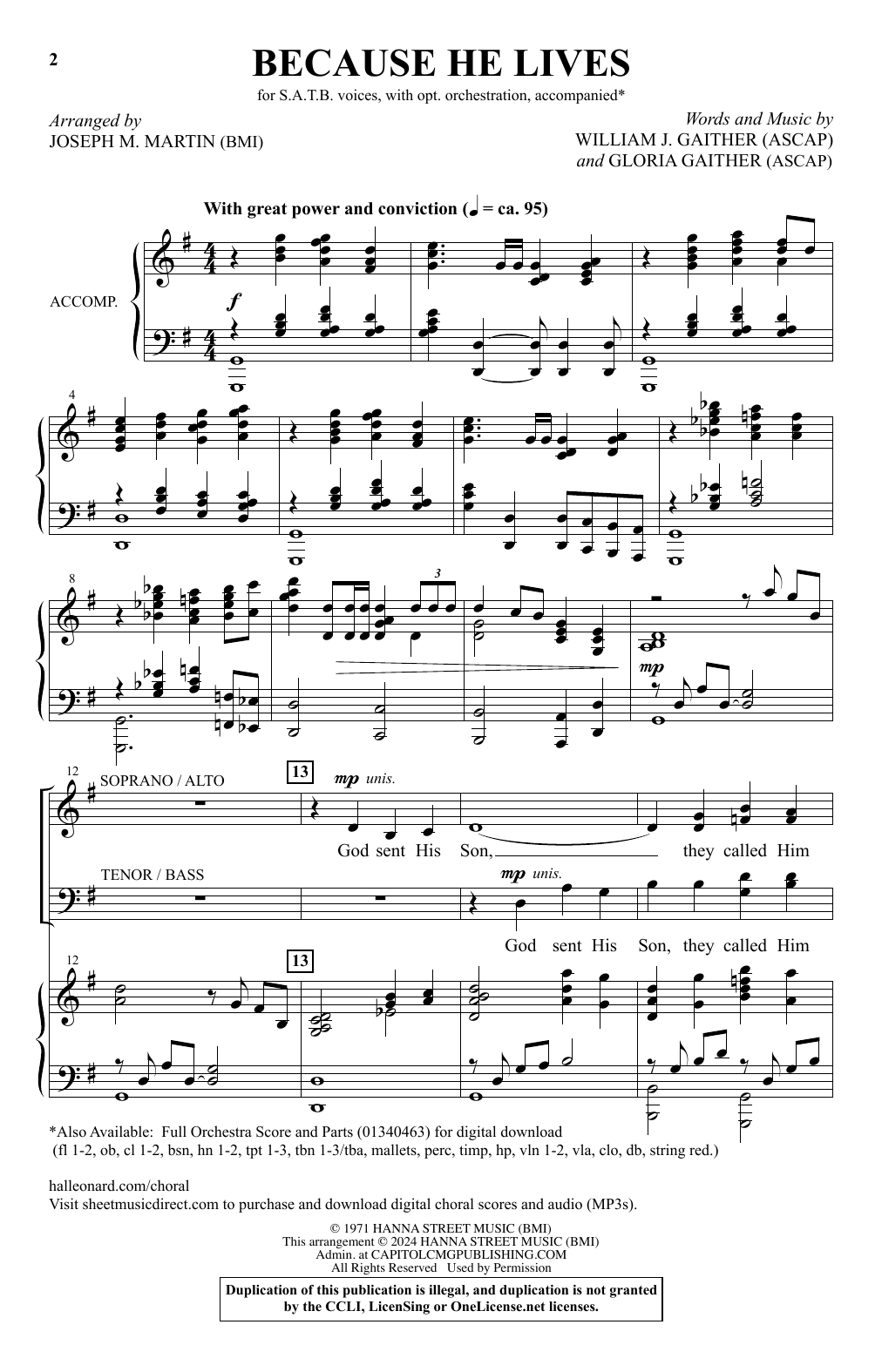 Bill & Gloria Gaither Because He Lives (arr. Joseph M. Martin) Sheet Music Notes & Chords for SATB Choir - Download or Print PDF