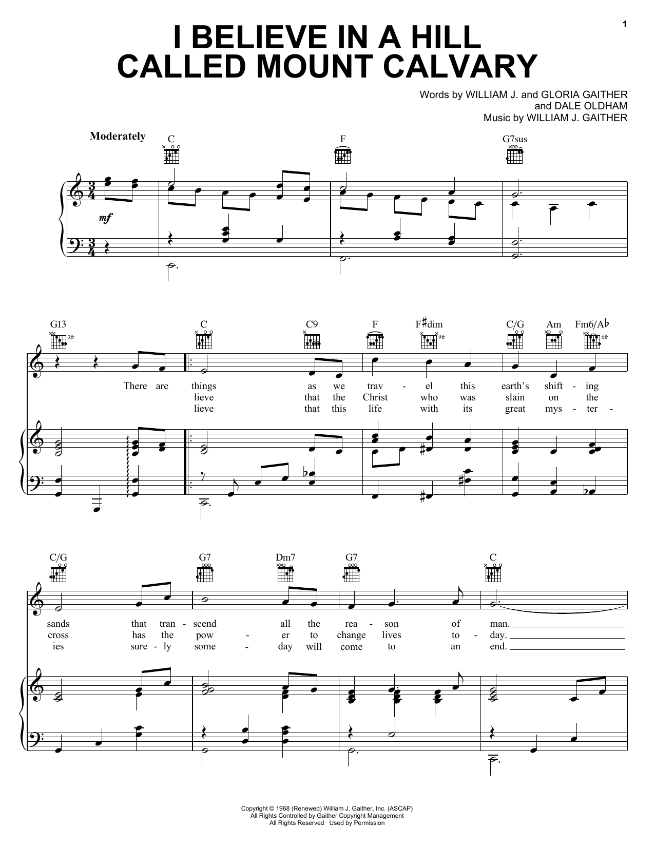 Bill & Gloria Gaither I Believe In A Hill Called Mount Calvary Sheet Music Notes & Chords for Piano, Vocal & Guitar (Right-Hand Melody) - Download or Print PDF