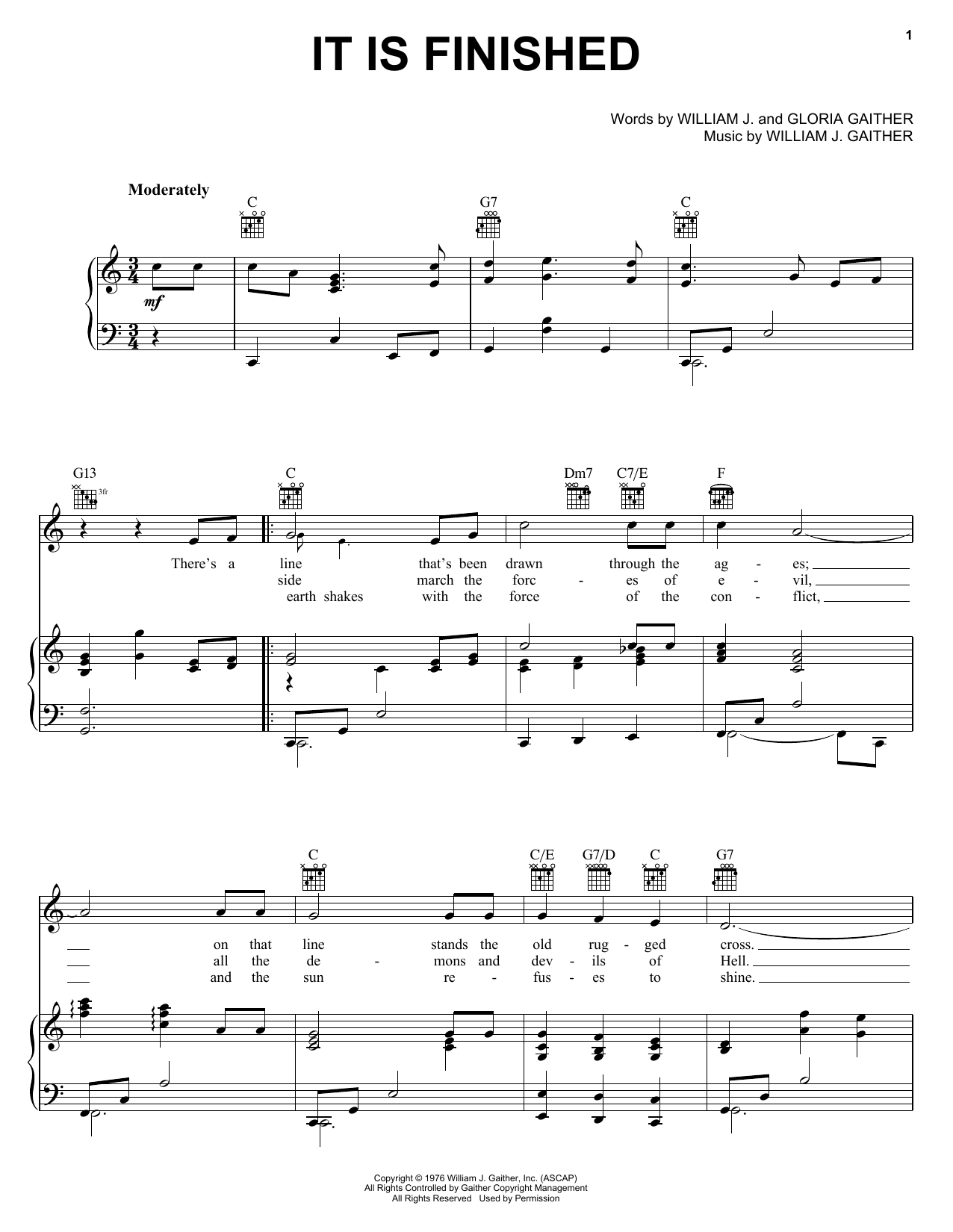 Bill & Gloria Gaither It Is Finished Sheet Music Notes & Chords for Piano, Vocal & Guitar (Right-Hand Melody) - Download or Print PDF