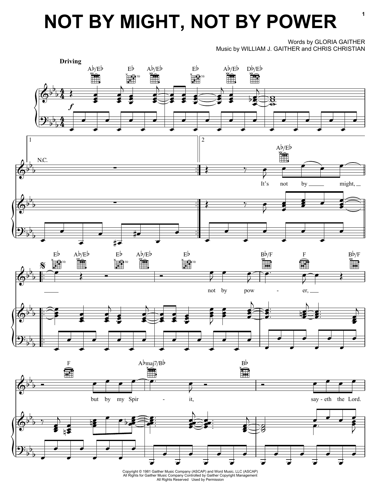 Bill & Gloria Gaither Not By Might, Not By Power Sheet Music Notes & Chords for Piano, Vocal & Guitar (Right-Hand Melody) - Download or Print PDF