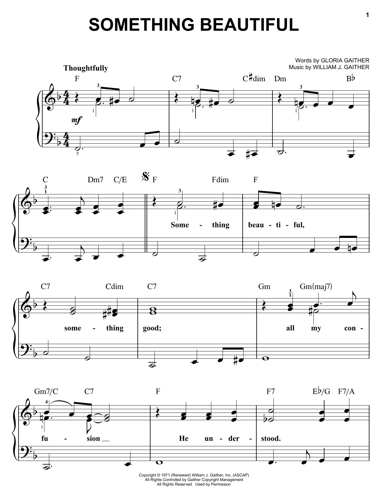 Bill & Gloria Gaither Something Beautiful Sheet Music Notes & Chords for Easy Piano - Download or Print PDF