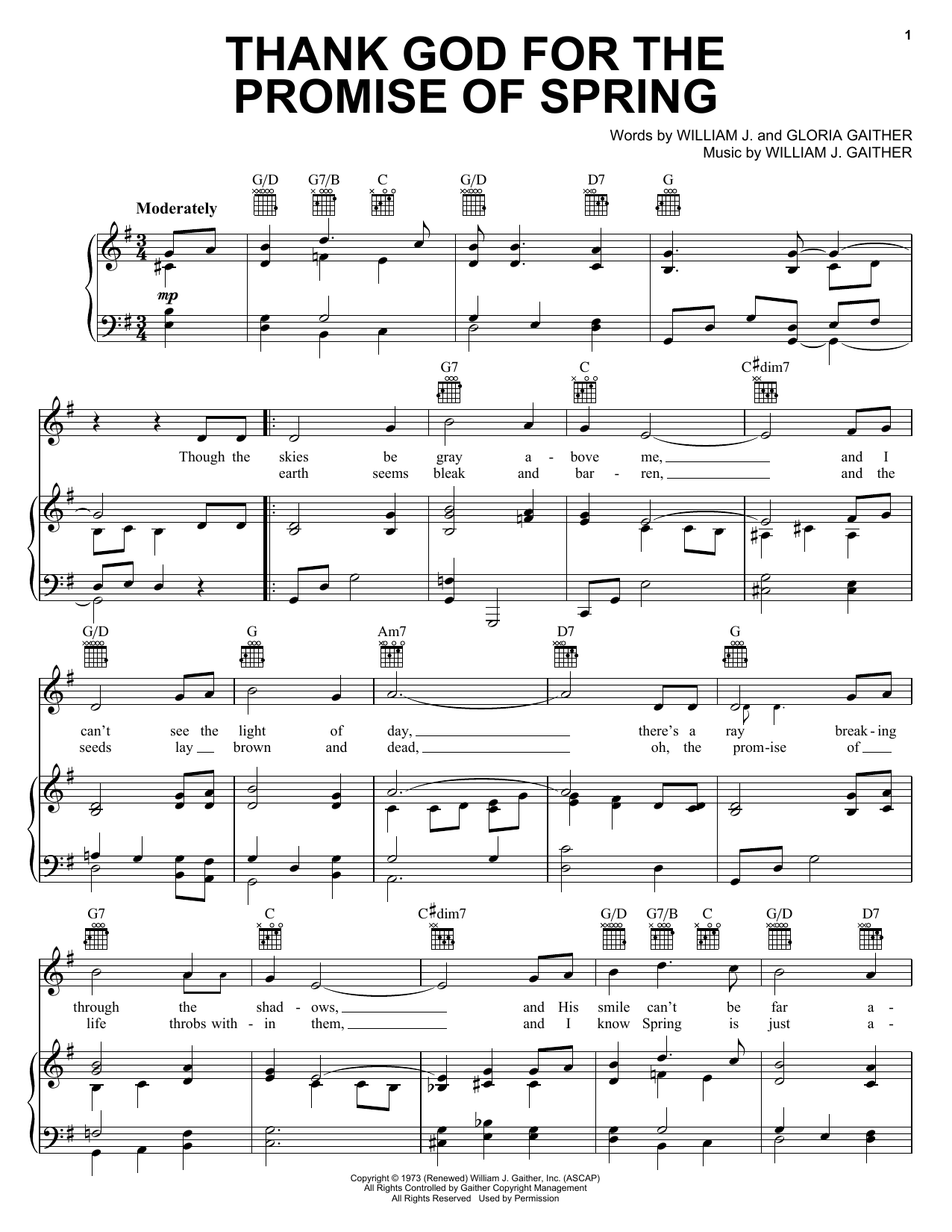 Bill & Gloria Gaither Thank God For The Promise Of Spring Sheet Music Notes & Chords for Piano, Vocal & Guitar (Right-Hand Melody) - Download or Print PDF