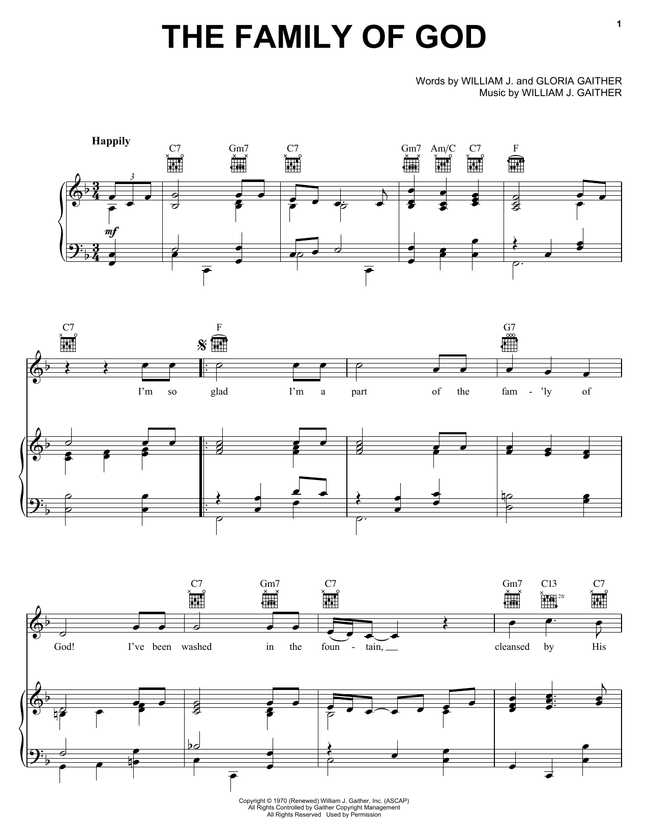 Bill & Gloria Gaither The Family Of God Sheet Music Notes & Chords for Piano, Vocal & Guitar (Right-Hand Melody) - Download or Print PDF