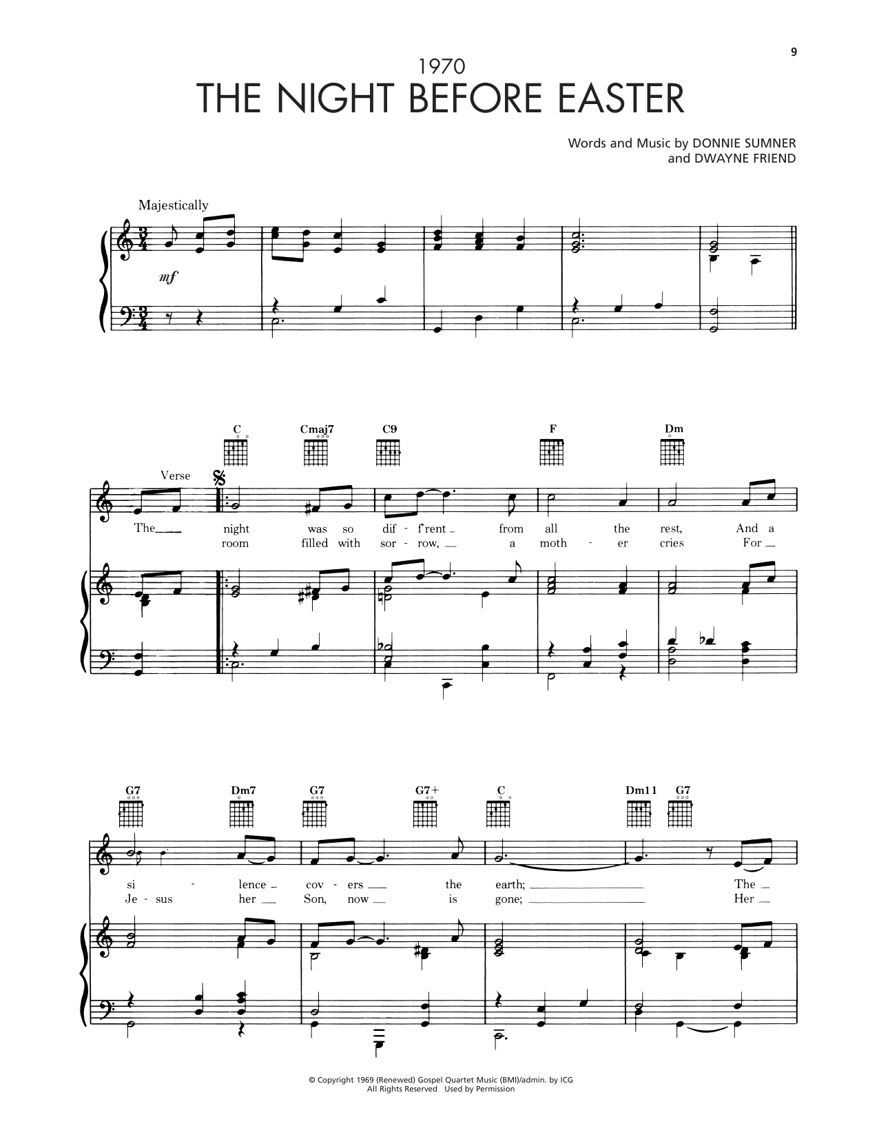 Bill & Gloria Gaither The Night Before Easter Sheet Music Notes & Chords for Piano, Vocal & Guitar Chords (Right-Hand Melody) - Download or Print PDF