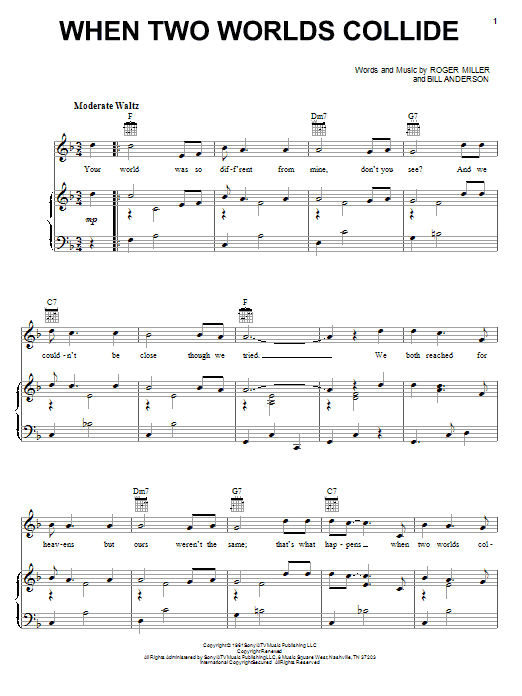 Bill Anderson When Two Worlds Collide Sheet Music Notes & Chords for Piano, Vocal & Guitar (Right-Hand Melody) - Download or Print PDF