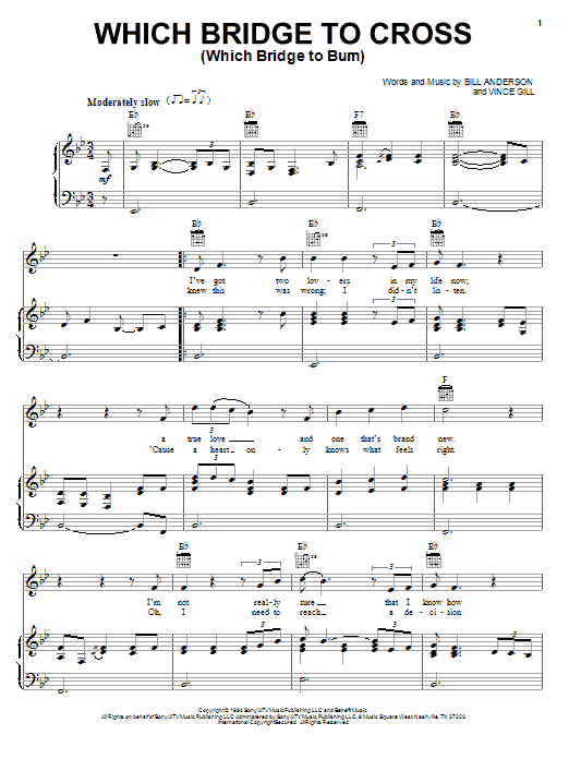 Bill Anderson Which Bridge To Cross (Which Bridge To Burn) Sheet Music Notes & Chords for Piano, Vocal & Guitar (Right-Hand Melody) - Download or Print PDF