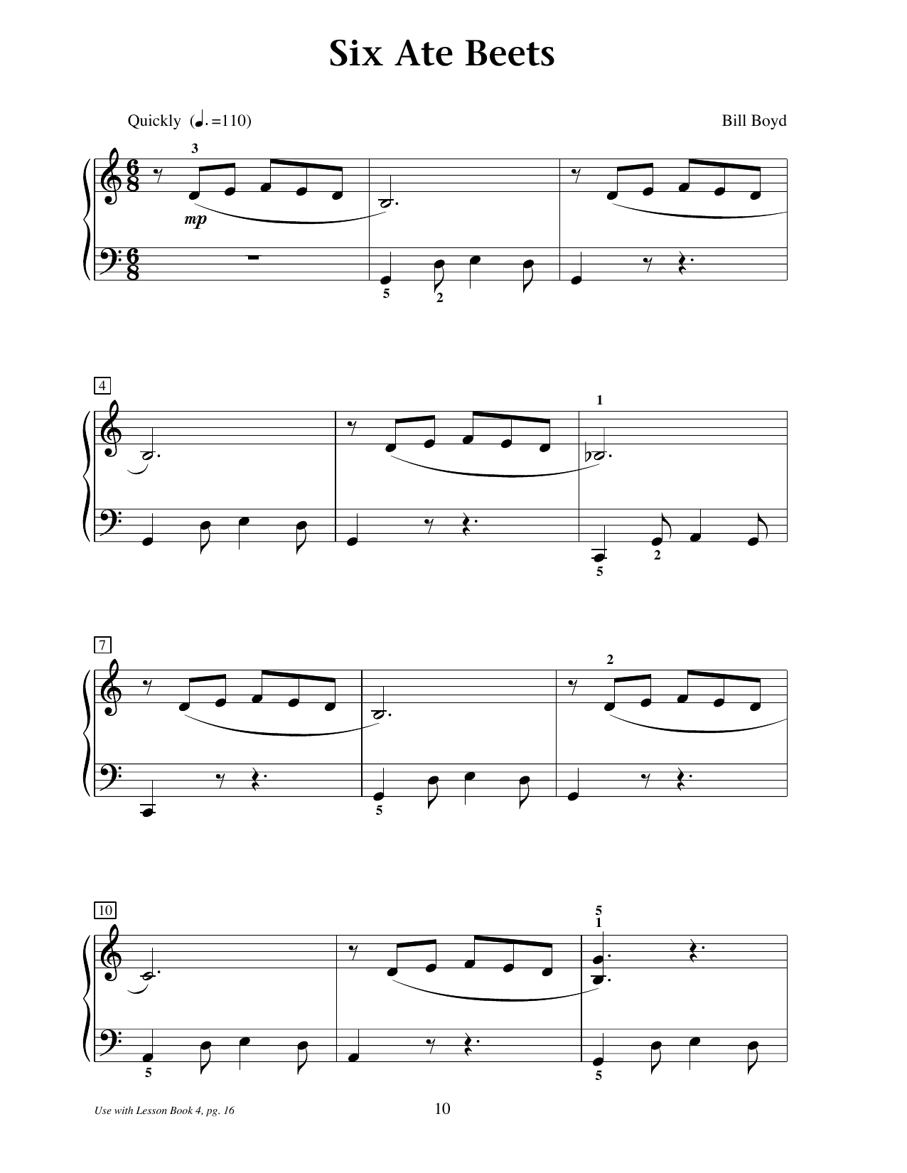 Bill Boyd Six Ate Beets Sheet Music Notes & Chords for Educational Piano - Download or Print PDF