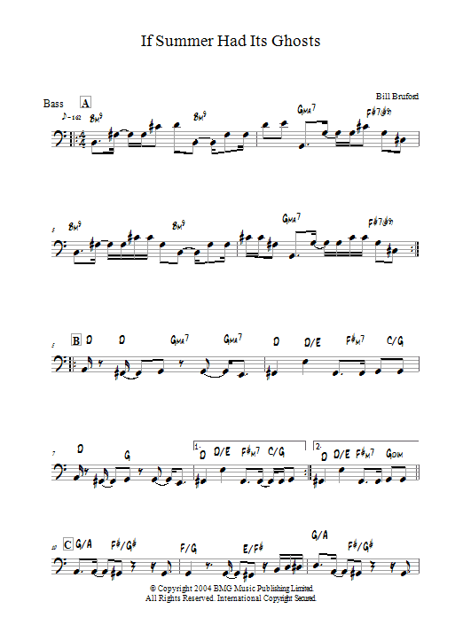 Bill Bruford If Summer Had Its Ghosts Sheet Music Notes & Chords for Double Bass - Download or Print PDF