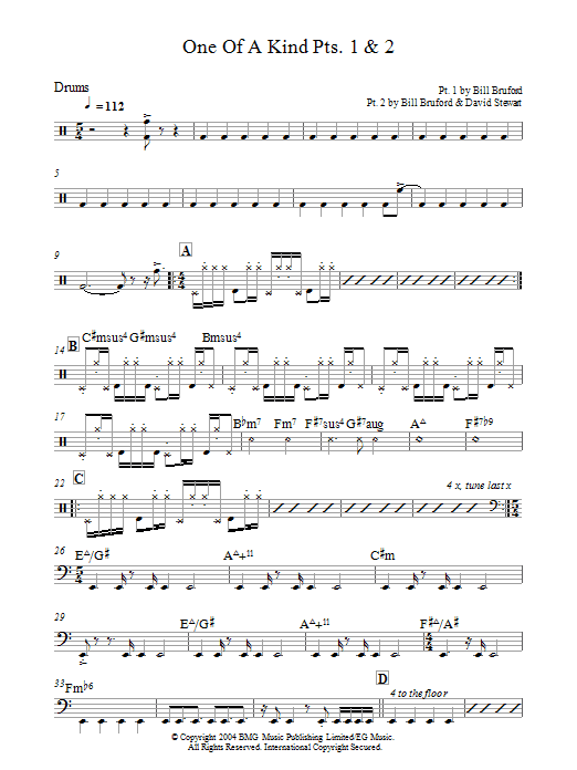 Bill Bruford One Of A Kind Pts. 1 & 2 Sheet Music Notes & Chords for Tenor Saxophone - Download or Print PDF